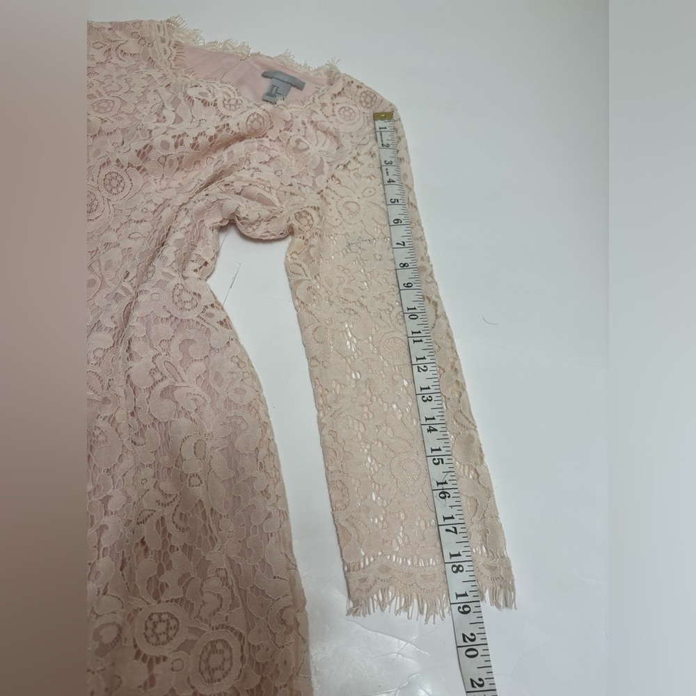 Forever 21 pink white eyelash lace 3/4 sleeve dress sz M medium midi wedding - Picture 9 of 13